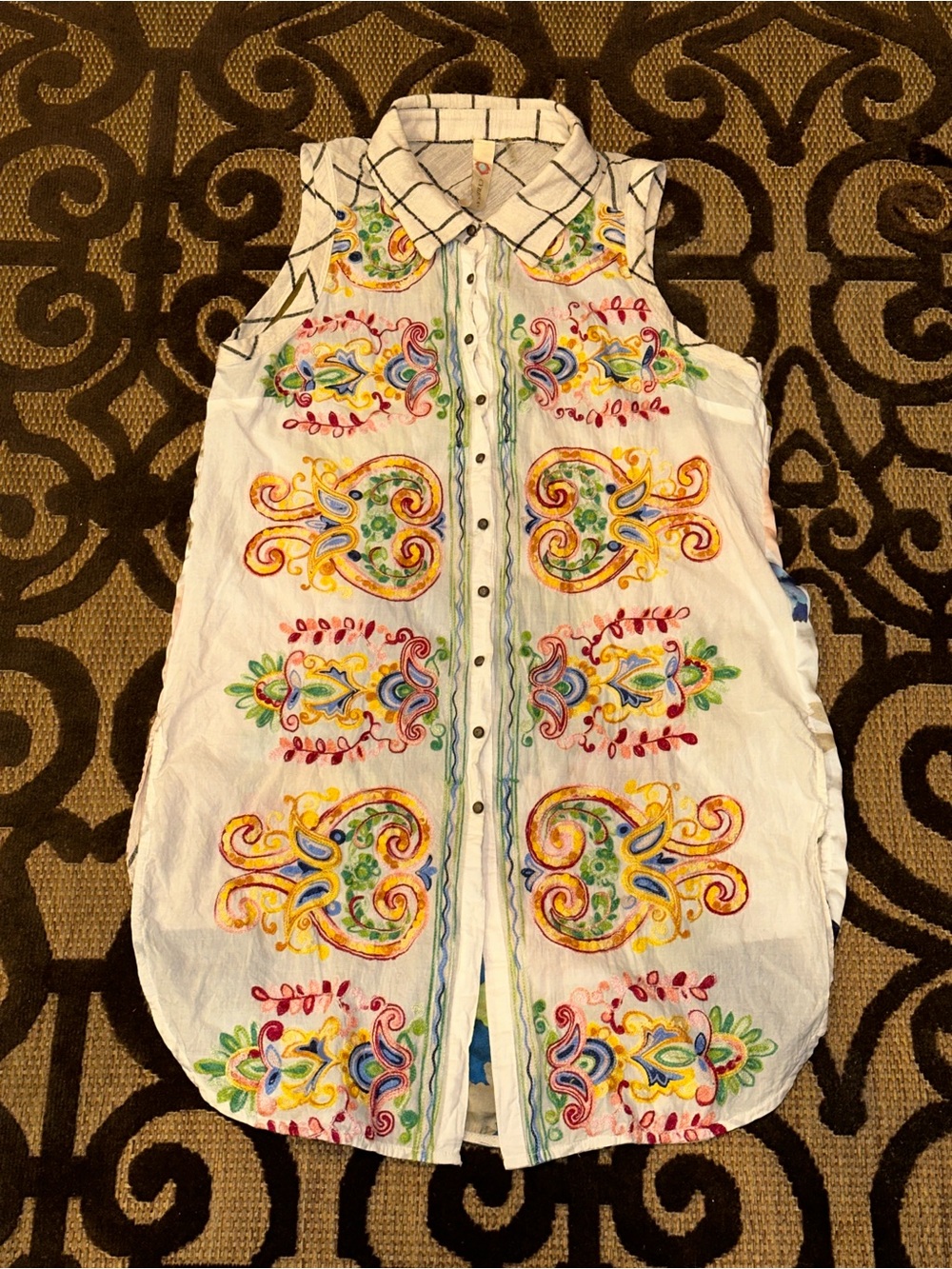 Cyrena Anthropologie Linen Blend Embroidered Tunic Boho Festival Shirt Dress LRG - Picture 10 of 10